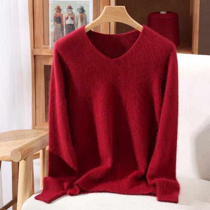 Damen Pullover V-Ausschnitt Langarm Weiches Material