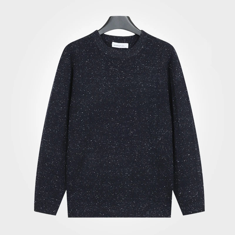 Herren Rundhals Pullover gesprenkelt meliert Langarm Strickpullover