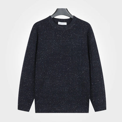 Herren Rundhals Pullover gesprenkelt meliert Langarm Strickpullover