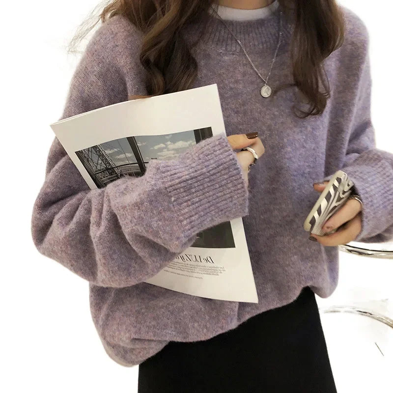 Damen Oversize Retro Strickpullover – Lässiger Herbst Winter Basic Sweater für Alltag & Freizeit