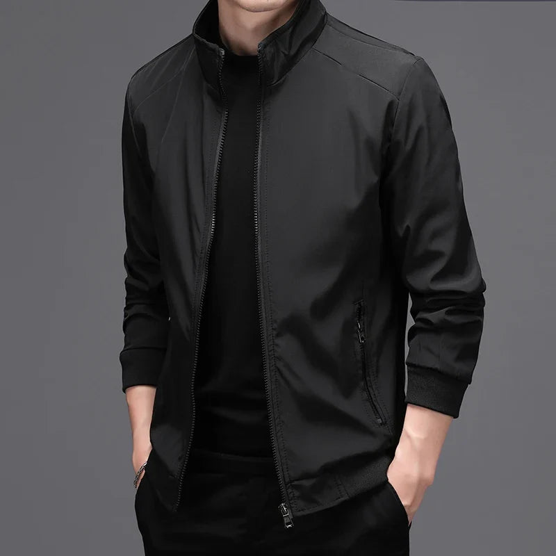 Herren Jacke Stehkragen Bomber Stil Freizeit Schwarz