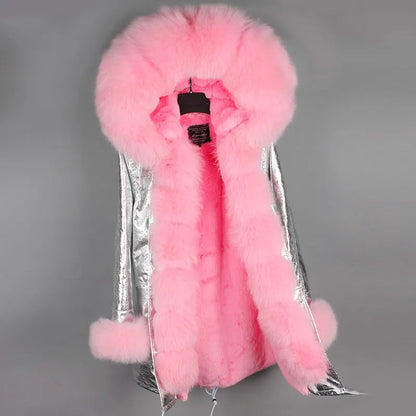 Damen Winterparka mit Kapuze & Pelzimitat-Futter in Rosa