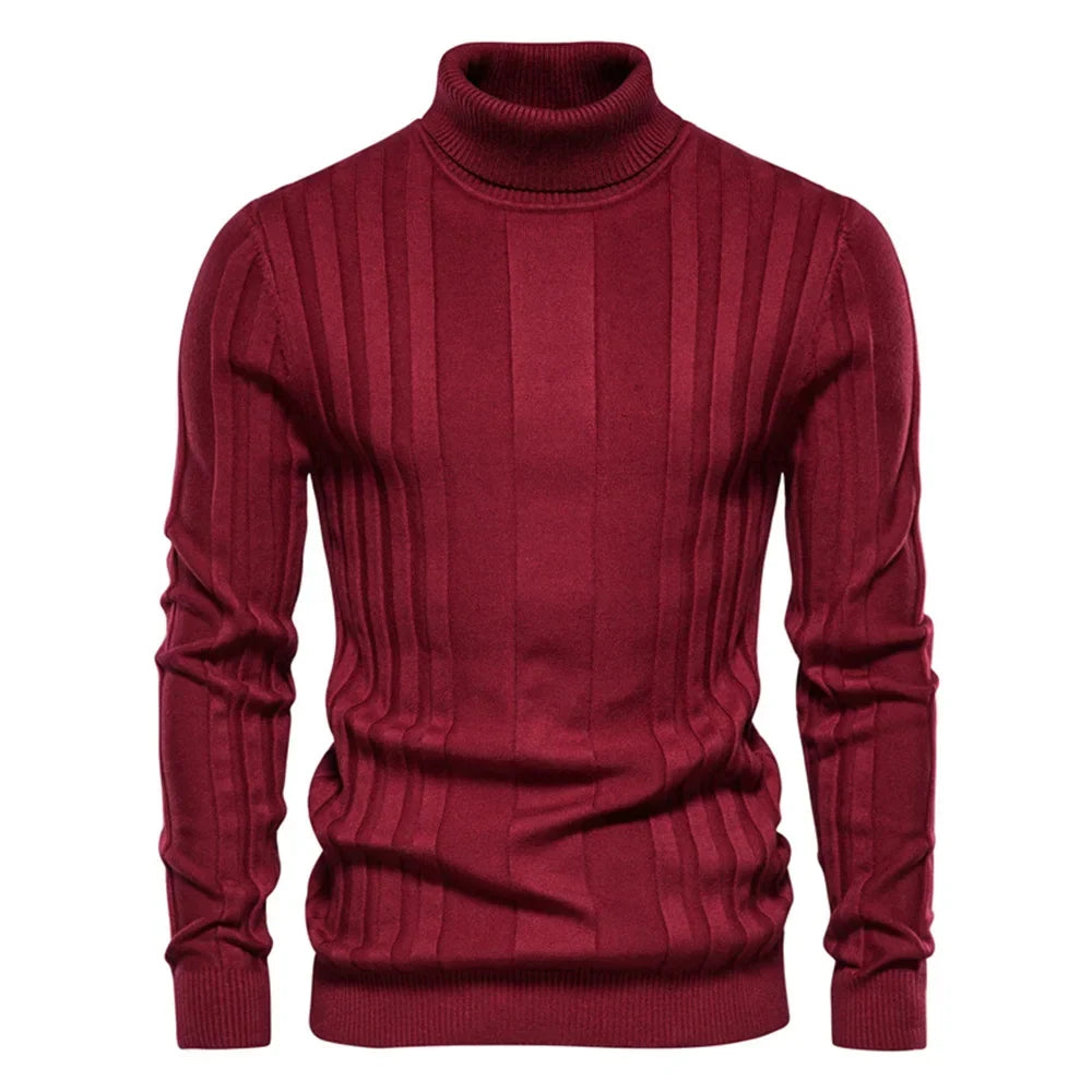 Herren Rollkragenpullover mit Rippstruktur – Eng anliegender Strickpullover