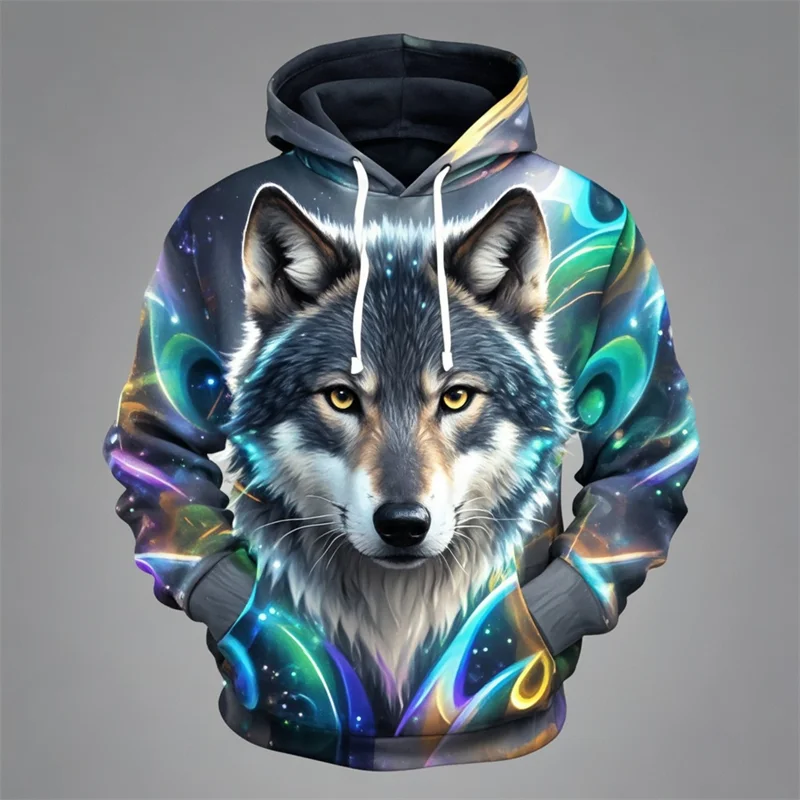 Hoodie Unisex Löwenkopf-Print mit Kapuze Kängurutasche