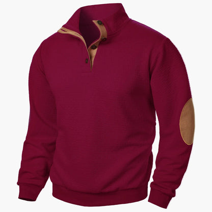 Herren Pullover mit Stehkragen und Ellenbogenpatches – Eleganter Freizeit-Sweater für Alltag und Büro