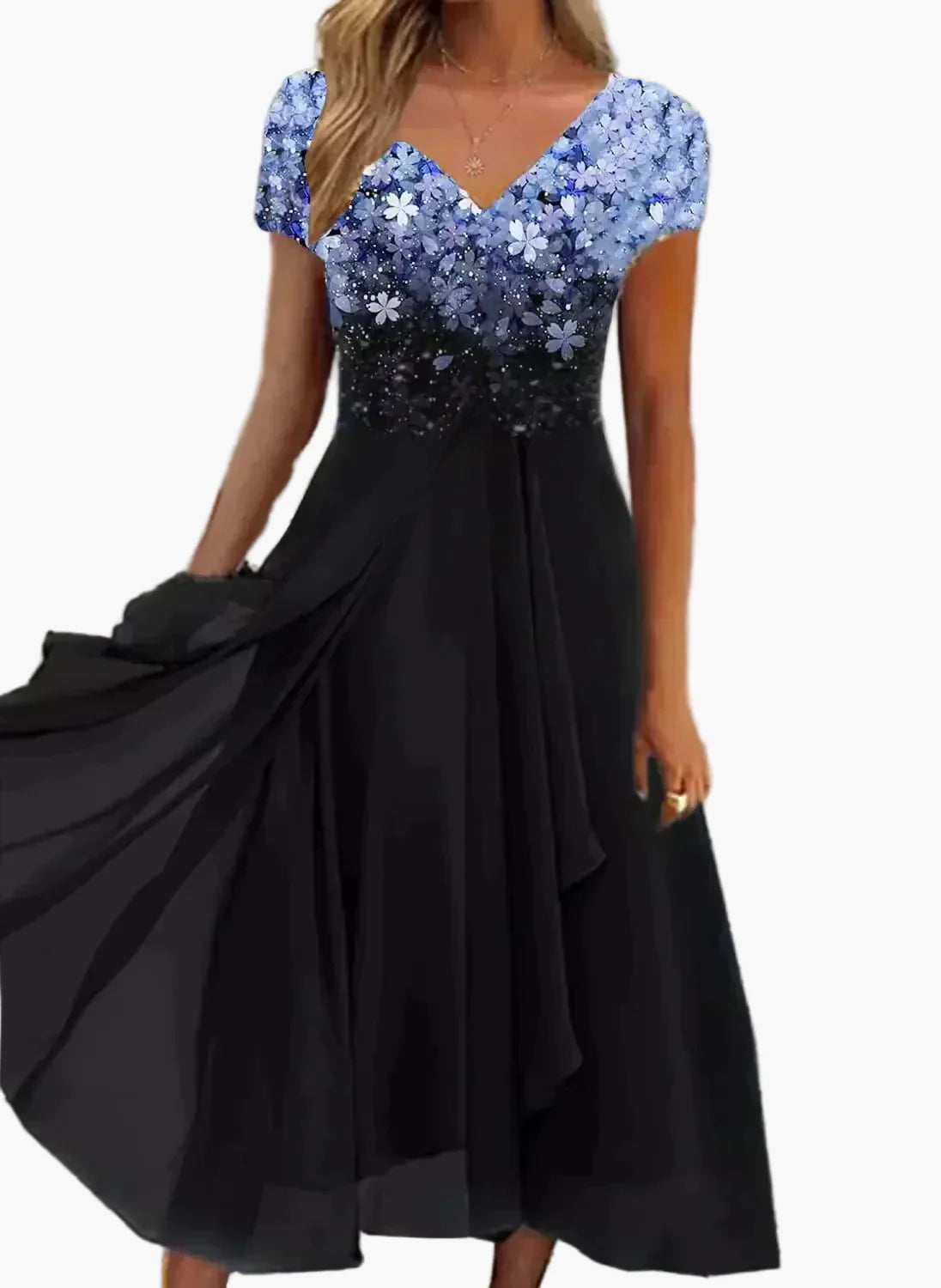Damen Abendkleid mit floralem Farbverlauf – Elegantes Maxikleid für festliche Anlässe