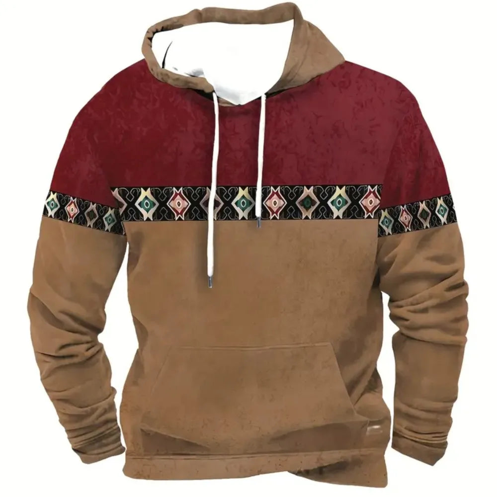 Herren Hoodie mit Hirsch-Motiv und Muster Ärmeln