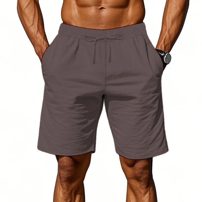 Unisex Leinenhose Weites Bein Beige Elastischer Bund
