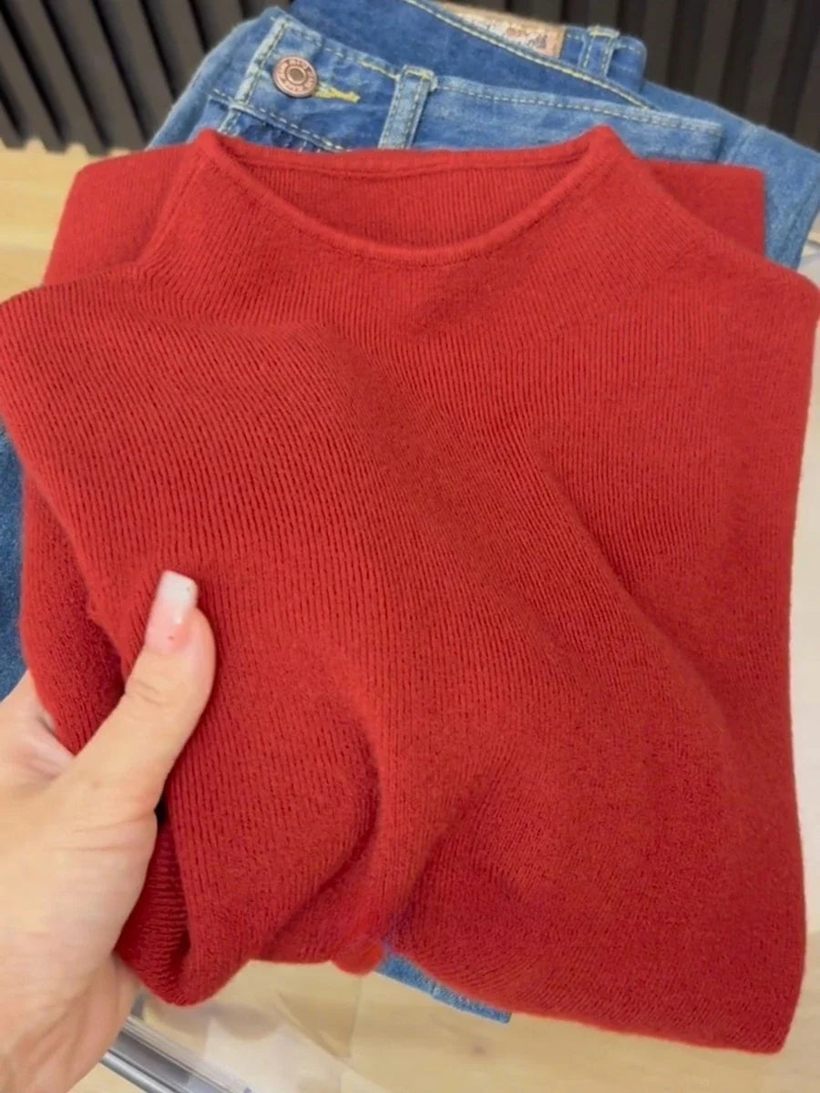 Damen Strickpullover Halbkragen Langarm Basic Oberteil