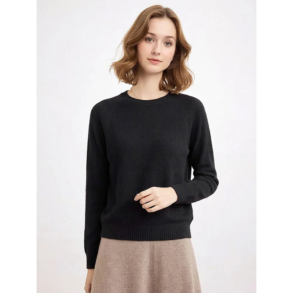 Damen Pullover Rundhals Langarm Strickpullover Einfarbig