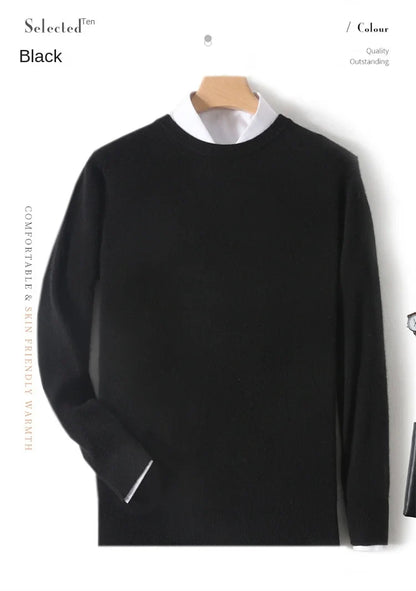 Herren Rundhals Pullover Langarm Feinstrick Basic