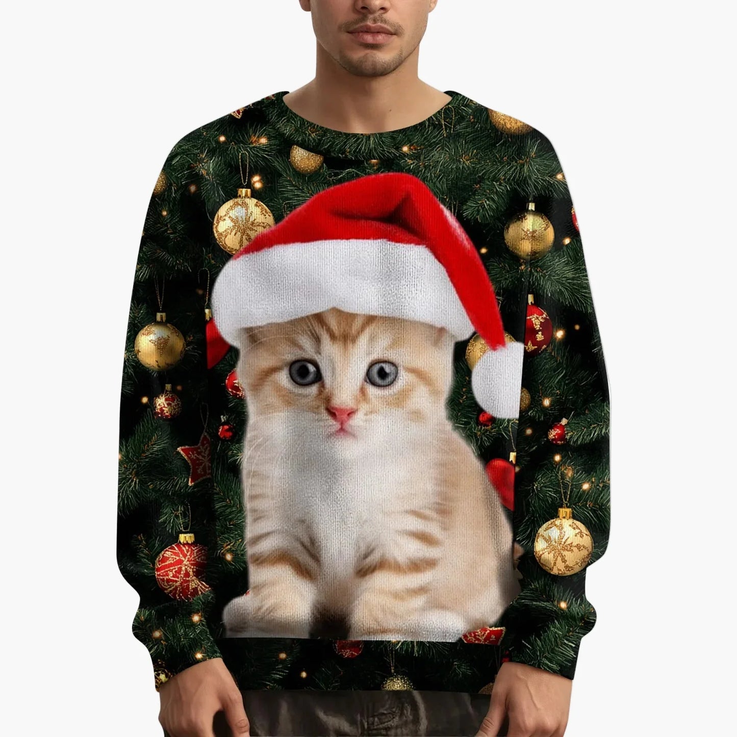 Herren Weihnachts-Sweatshirt mit Katzenmotiv – Lustiger Pullover für die Festtage und Winterzeit