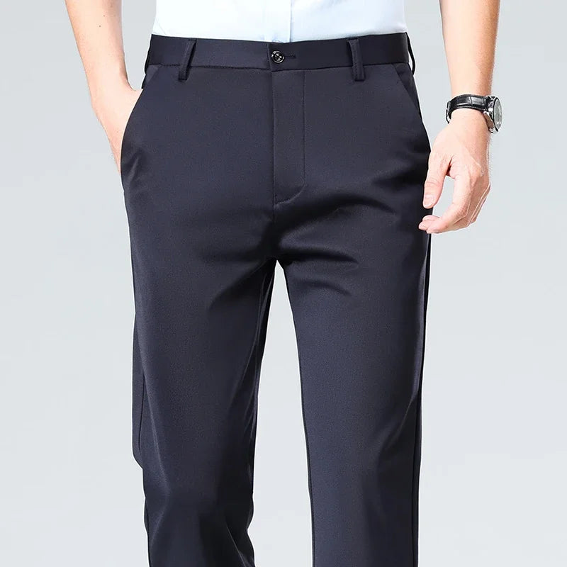 Herren Business Hose Schwarz Gerader Schnitt Elegant