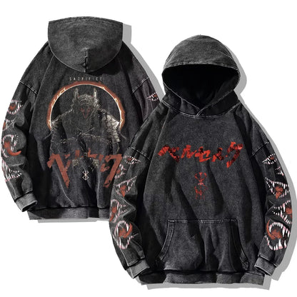 Oversized Kapuzenpullover Dunkelgrau mit Front- und Rückenprint und Ärmelprints