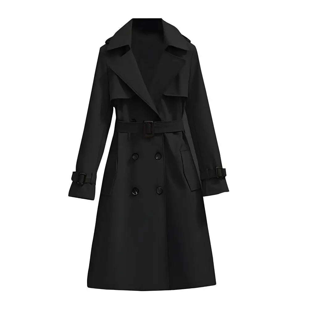 Damen Trenchcoat Lang Zweireihig Mit Gürtel und Reverskragen