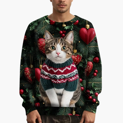 Herren Weihnachts-Sweatshirt mit Katzenmotiv – Lustiger Pullover für die Festtage und Winterzeit