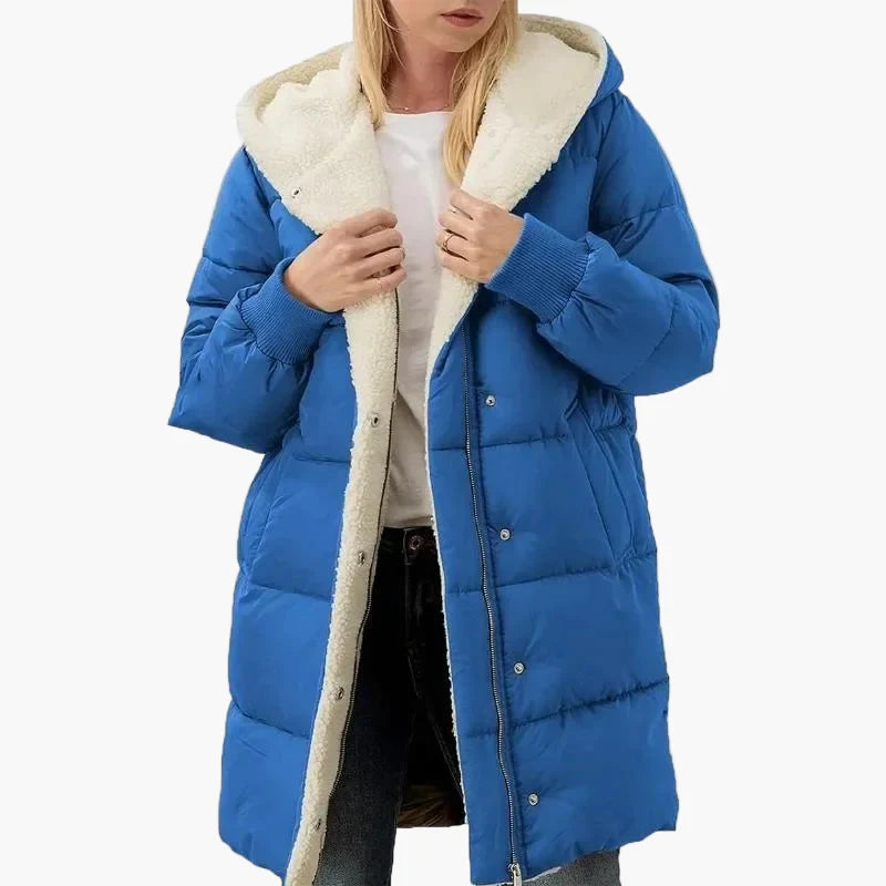 Damen Winter Steppmantel mit Kapuze – Langer, warmer Outdoor Mantel für kalte Tage