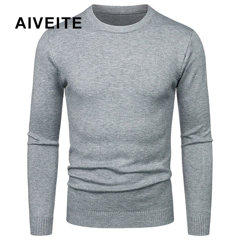 Herren Rundhals Pullover Langarm Feinstrick