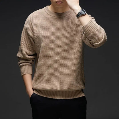 Herren Strukturierter Pullover Rundhals Grau Langarm Strickpullover