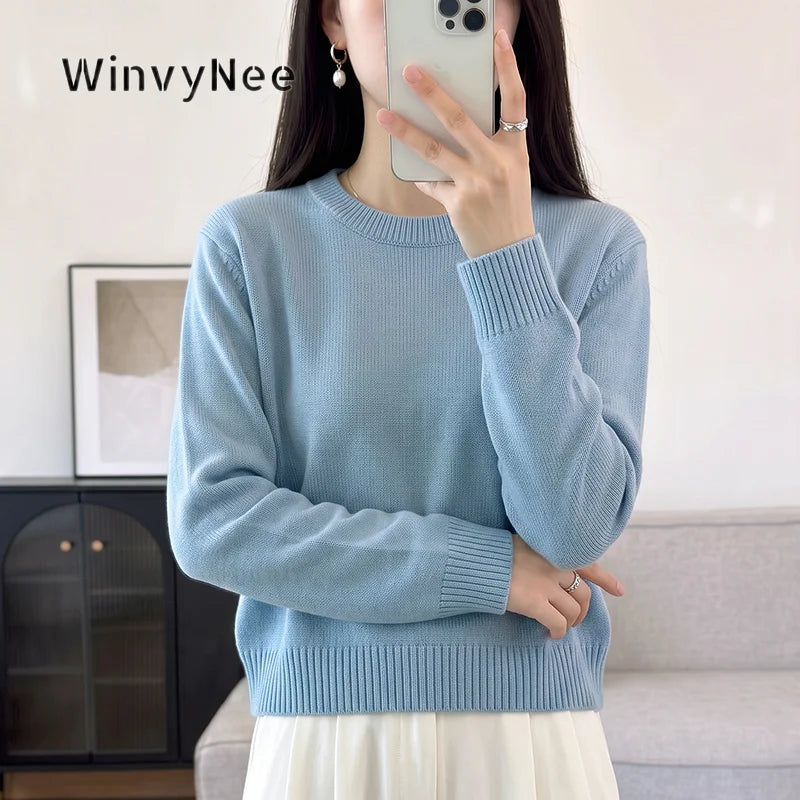 Damen Pullover Rundhals Langarm Strickpullover