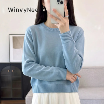 Damen Pullover Rundhals Langarm Strickpullover