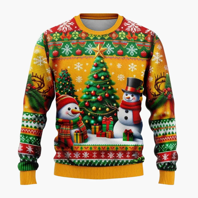 Herren & Kinder Weihnachtspullover – Lustiger Santa & Schneemann, Winterlicher 3D Ugly Christmas Sweater