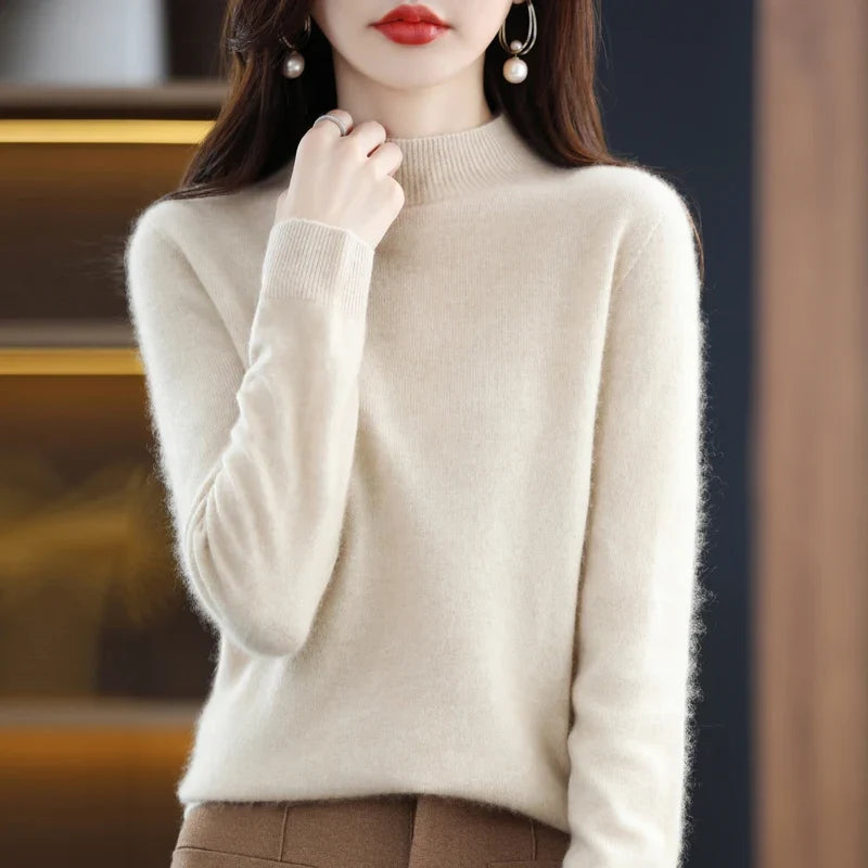 Damen Pullover Stehkragen Langarm Feinstrick Basic