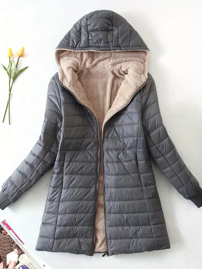 Damen Steppjacke mit Kapuze und Plüschfutter