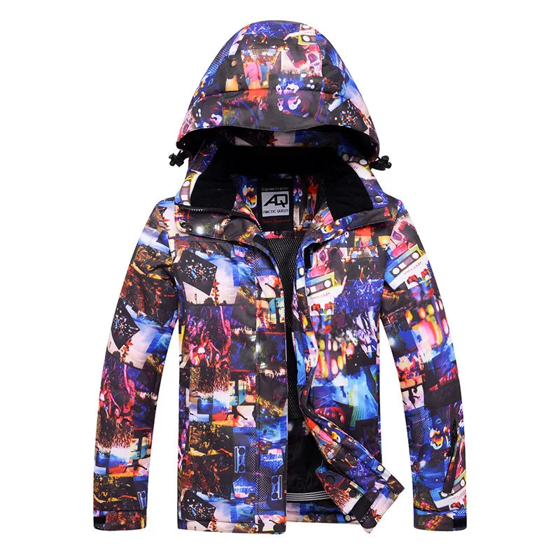 Bunte Outdoor Jacke mit Kapuze und Reißverschluss, Wasserabweisende Windjacke für Damen