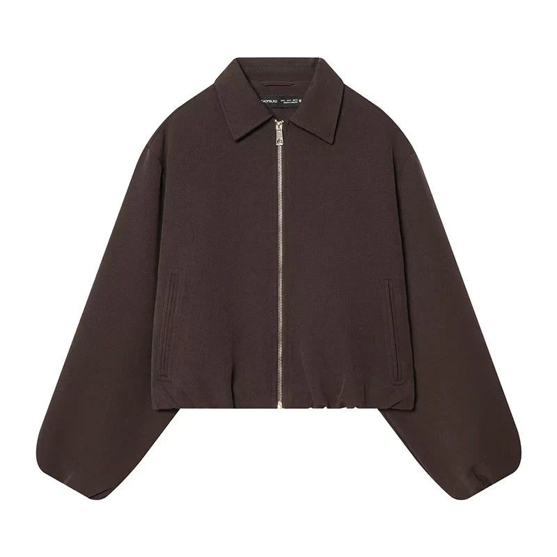 Damen Kurzjacke mit Reißverschluss und Kragen Oversized