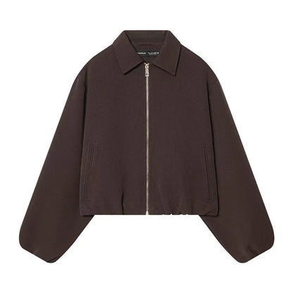 Damen Kurzjacke mit Reißverschluss und Kragen Oversized