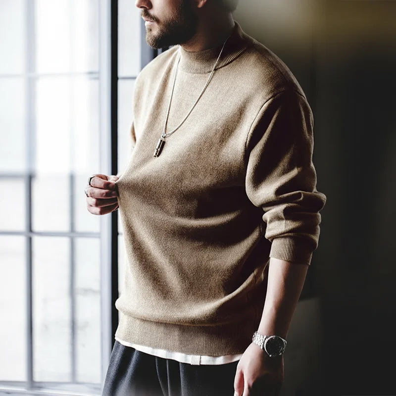 Herren Mock-Neck Pullover Uni-Farben Strickpullover Basic
