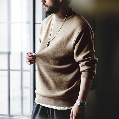 Herren Mock-Neck Pullover Uni-Farben Strickpullover Basic