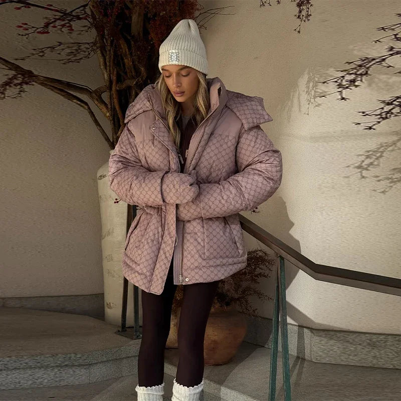 Damen Steppjacke mit Kapuze und Kordelzug, gepolstert, versch. Muster