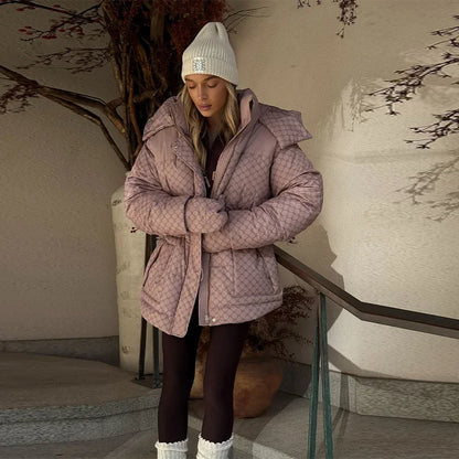 Damen Steppjacke mit Kapuze und Kordelzug, gepolstert, versch. Muster