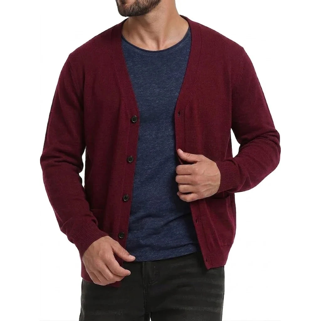 Herren Cardigan V-Ausschnitt Knopfleiste Langarm Basic Strickjacke