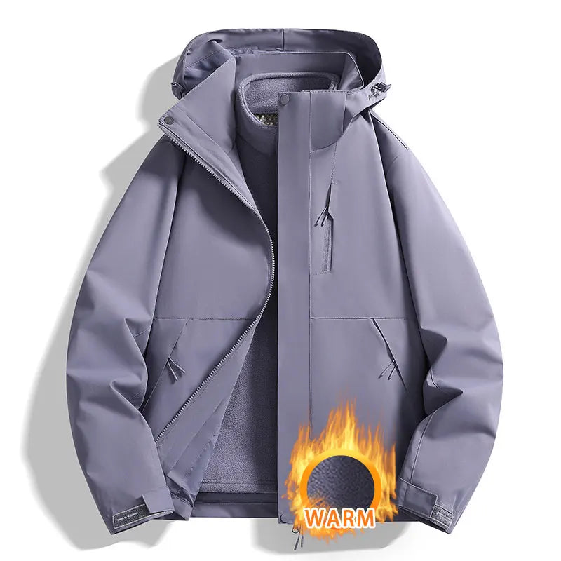 Unisex Outdoor Jacke mit Kapuze und Reißverschluss, warm gefüttert