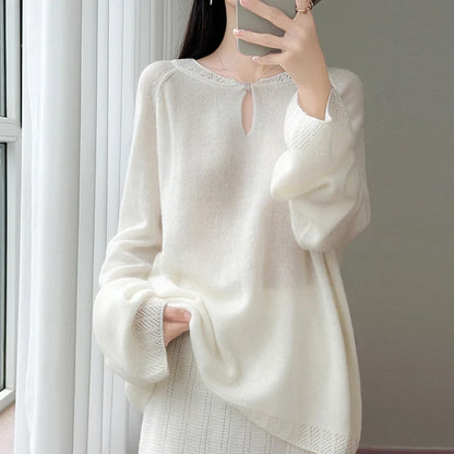 Damen Pullover Langarm Rundhals mit Lochdetails Hellrosa