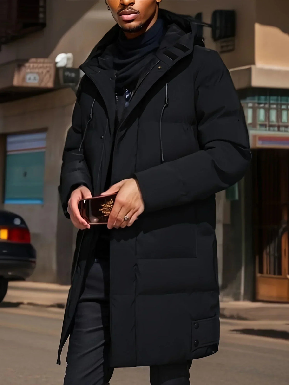 Herren Winter Steppmantel mit Kapuze gepolstert