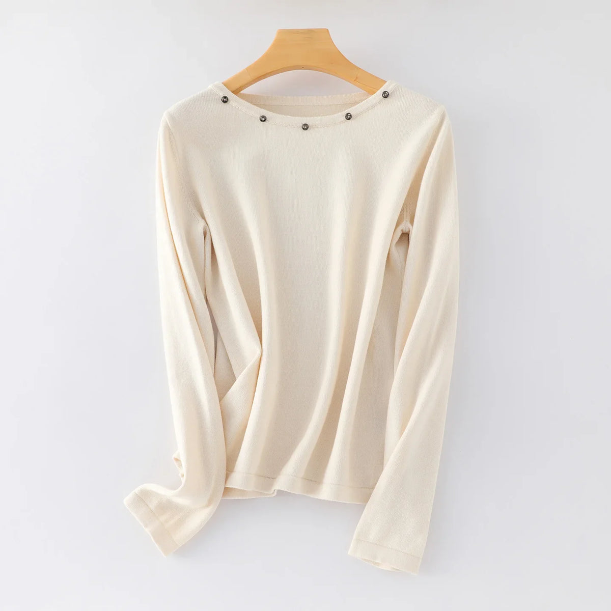 Damen Langarmshirt mit Rundhalsausschnitt & Zierknöpfen, Weicher Stoff, Mehrfarbig
