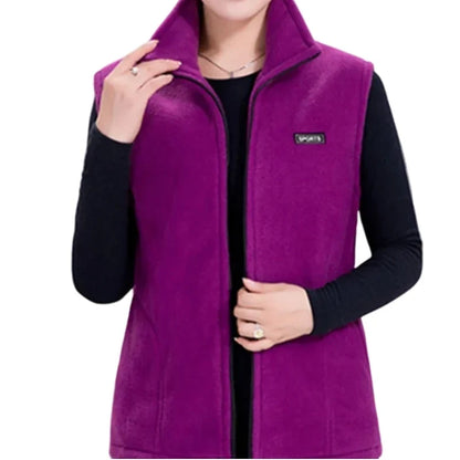 Damen Fleece Weste Stehkragen Reißverschluss Violett