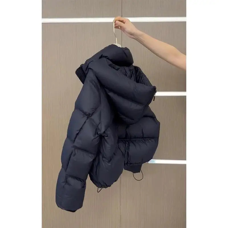Damen Steppjacke Schwarz mit Kapuze Kurz Jacke Gesteppt Warm