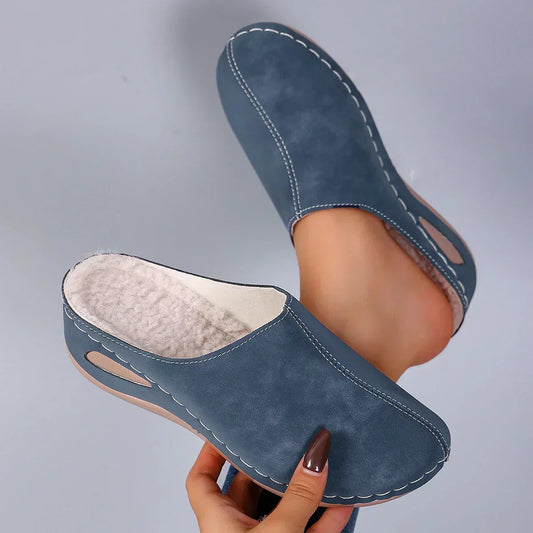 Unisex Hausschuhe Slipper mit warmem Futter, gestepptem Rand und Seitenöffnung