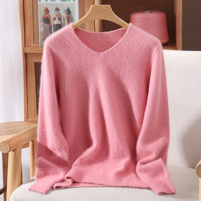 Damen Pullover V-Ausschnitt Langarm Weiches Material