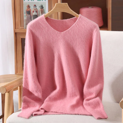 Damen Pullover V-Ausschnitt Langarm Weiches Material