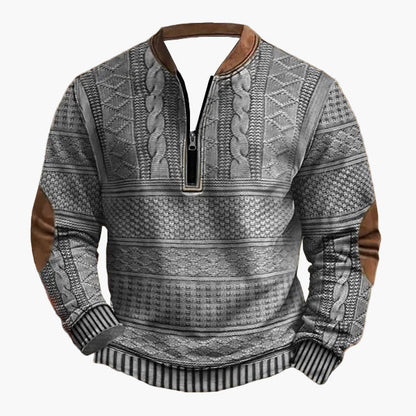 Herren Strickpullover im Vintage-Stil mit Reißverschluss – Modischer Freizeit-Sweater mit Kunstleder-Details