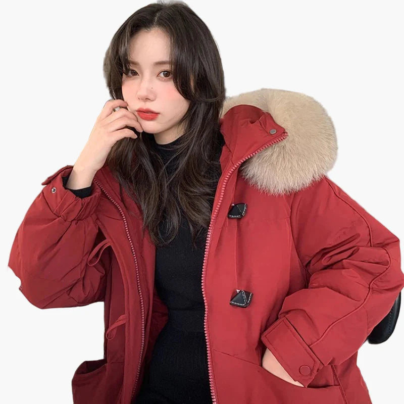 Damen Winterparka mit Kapuze und Kunstpelzkragen – Modischer Outdoor Mantel für kalte Tage
