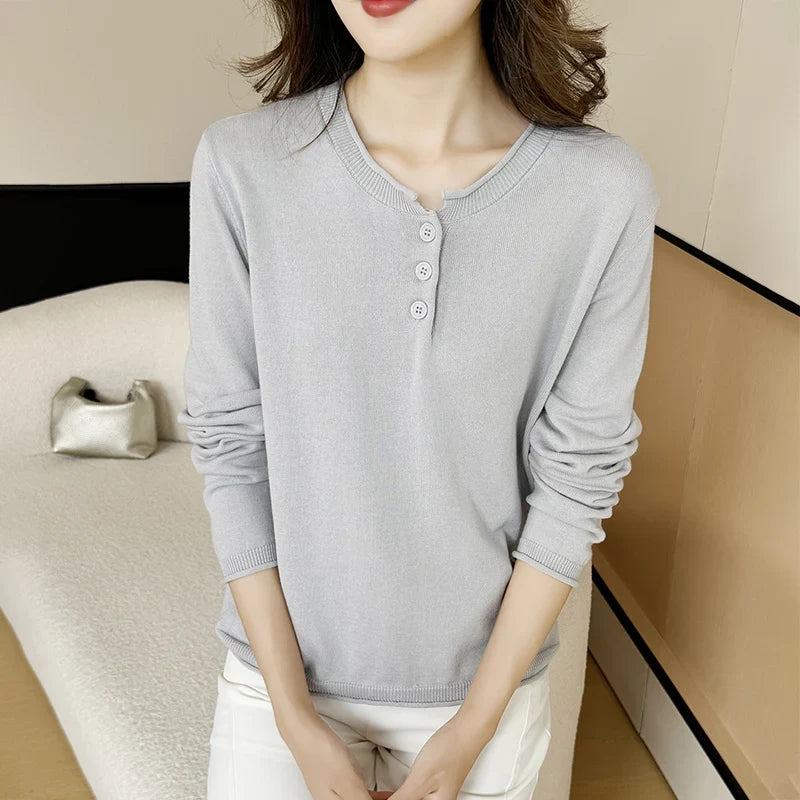 Damen Langarmshirt mit Knopfleiste Henley-Ausschnitt