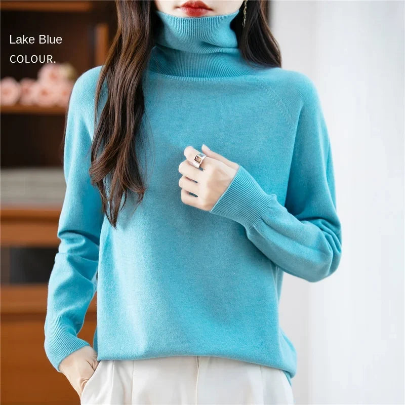 Damen Rollkragenpullover Langarm Strickpullover