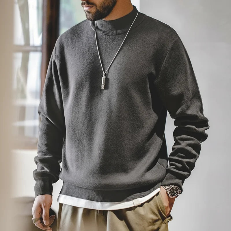 Herren Mock-Neck Pullover Uni-Farben Strickpullover Basic